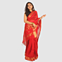 Ruby Red Maheshwari Silk Cotton Saree with Golden Zari Border