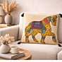 Earthy Folk Beige Animal Applique Cushion Cover