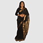 Elegant Black Maheshwari Silk Cotton Handloom Saree with Antique Gold Zari Border
