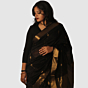 Elegant Black Maheshwari Silk Cotton Handloom Saree with Antique Gold Zari Border