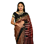 Authentic Kotpad Traditional Cotton Saree | Classic Red with Black Tribal Motifs & Woven Striped Pallu | Handwoven by Koraput Tribal Artisans
