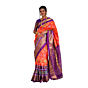 Pochampally Ikat Navratna Design Silk Saree  Orange & Purple