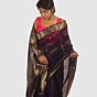Royal Purple Maheshwari Handloom Saree with Classic Gold Zari Border