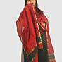 Deep Red Maheshwari Silk Cotton Dress Material with Bottle Green Bottom and Gold Zari Border