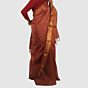 Classic Rust Red Maheshwari Silk Cotton Handloom Saree with Copper Gold Zari Border