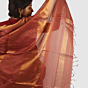 Classic Rust Red Maheshwari Silk Cotton Handloom Saree with Copper Gold Zari Border