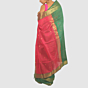 Emerald Green Maheshwari Silk Cotton Saree with Gold Zari and Pink Border