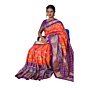 Pochampally Ikat Navratna Design Silk Saree  Orange & Purple