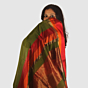 Graceful Olive Green Maheshwari Silk Cotton Handloom Saree with Vibrant Red and Gold Zari Border