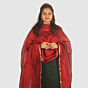 Deep Red Maheshwari Silk Cotton Dress Material with Bottle Green Bottom and Gold Zari Border
