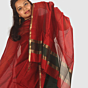 Deep Red Maheshwari Silk Cotton Dress Material with Bottle Green Bottom and Gold Zari Border