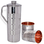 Steel/Copper Jug with 2 Tumblers | 900 ml & 250 ml