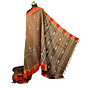 Traditional Kotpad Tussar Saree | Brown Body with Red Border & Fish Motifs | Handwoven Koraput Tribal Weave