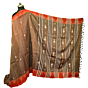 Traditional Kotpad Tussar Saree | Brown Body with Red Border & Fish Motifs | Handwoven Koraput Tribal Weave