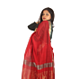 Royal Red Maheshwari Silk Cotton Handloom Saree with Gold and Silver Zari Borders