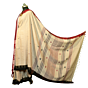 Authentic Kotpad Off-White Tussar Saree | Black & Maroon Tribal Motifs with Woven Striped Pallu | Koraput Handloom
