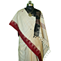 Authentic Kotpad Off-White Tussar Saree | Black & Maroon Tribal Motifs with Woven Striped Pallu | Koraput Handloom