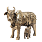 Brass Kamdhenu Cow with Calf Idol Sacred Gau Mata Statue for Home Temple, Vastu & Gift, BH12275
