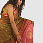 Authentic Maheshwari Cotton Silk Handloom Saree with Unstitched Blouse Olive Green