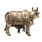 Brass Kamdhenu Cow with Calf Idol Sacred Gau Mata Statue for Home Temple, Vastu & Gift, BH12275