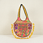 Multicolor Embroidered Bag with Yellow Tassels | Medium Casual Tote