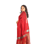 Royal Red Maheshwari Silk Cotton Handloom Saree with Gold and Silver Zari Borders