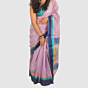 Elegant Lavender Teal Maheshwari Handloom Saree with Golden Border