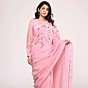 Linen Embroidery Saree Half & Half Design with Plain Border & Running Blouse - 100 Count Premium Linen