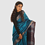 Regal Teal Maheshwari Silk Cotton Handloom Saree with Royal Purple Pallu and Gold Zari