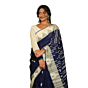 Authentic Kotpad Traditional Cotton Saree | Indigo Blue with Off-White Tribal Motifs & Striped Woven Pallu | Handwoven by Koraput Tribal Artisans