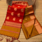 Handloom Cotton Saree with Blouse Piece | Mustard & Red