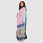 Elegant Lavender Teal Maheshwari Handloom Saree with Golden Border