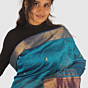 Regal Teal Maheshwari Silk Cotton Handloom Saree with Royal Purple Pallu and Gold Zari