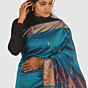 Regal Teal Maheshwari Silk Cotton Handloom Saree with Royal Purple Pallu and Gold Zari
