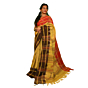 Authentic Kotpad Traditional Tussar Silk Saree | Mustard Yellow with Brown Tribal Motifs & Woven Striped Pallu | Handwoven by Koraput Tribal Artisans
