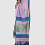 Elegant Lavender Teal Maheshwari Handloom Saree with Golden Border