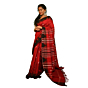 Authentic Kotpad Traditional Tussar Silk Saree | Crimson Red with Black & Ivory Tribal Motifs & Woven Striped Pallu | Handwoven by Koraput Tribal Artisans