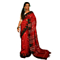 Authentic Kotpad Traditional Tussar Silk Saree | Crimson Red with Black & Ivory Tribal Motifs & Woven Striped Pallu | Handwoven by Koraput Tribal Artisans