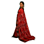 Authentic Kotpad Traditional Tussar Silk Saree | Crimson Red with Black & Ivory Tribal Motifs & Woven Striped Pallu | Handwoven by Koraput Tribal Artisans