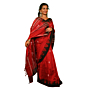 Authentic Kotpad Traditional Tussar Silk Saree | Crimson Red with Black & Ivory Tribal Motifs & Woven Striped Pallu | Handwoven by Koraput Tribal Artisans