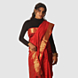 Royal Crimson Maheshwari Silk Cotton Handloom Saree with Antique Gold Zari