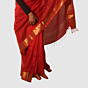 Royal Crimson Maheshwari Silk Cotton Handloom Saree with Antique Gold Zari