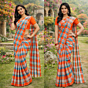 Gamcha saree with Blouse, check pattern with multi color yarn