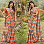 Gamcha saree with Blouse, check pattern with multi color yarn
