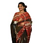 Authentic Kotpad Traditional Cotton Saree | Terracotta Red with Black Tribal Motifs & Woven Striped Pallu | Handwoven by Koraput Tribal Artisans