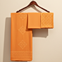 Cotton Applique Cutwork Unstitched 3 Piece Set in Orange