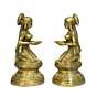 Brass Oil Lamp Divi Lady Sitting Statue Pair KBH00701