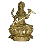 Brass Sarasvati Sitting on Kamal Mid Idol KBH02616