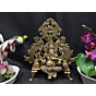 Brass Lord Ganesha Sitting on Peacock Sinhasan Idol KBH04825