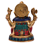Brass Stone Work Medium Lord Ganesha Statue Idol KBH05054